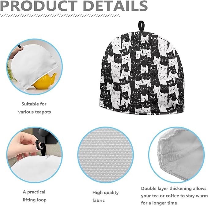 Tea Pot Cozy for Teapots Insulated Cat Print Teapot Cozy Quilt Durable Tea Kettle Protector Universal Tea Pot Tea Kettle Dust Cover with Hanging Ring for Housewife, Friend, Mom