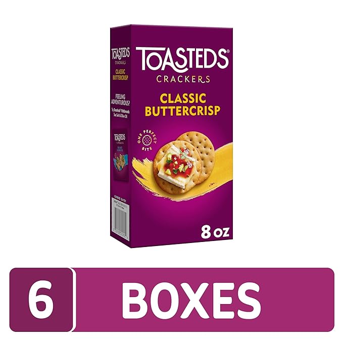 Toasteds Crackers, Party Snacks, Lunch Snacks, Classic Buttercrisp (6 Boxes)