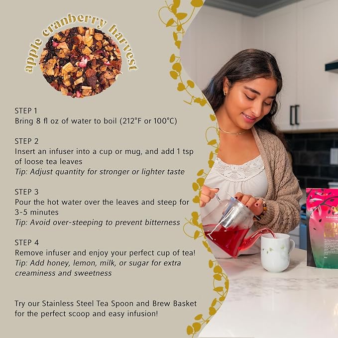 Apple Cranberry Harvest Tea, Organic Loose Leaf Herbal Tea ??Real Fruit, Summer Juice, Caffeine-Free, Refreshing Sweet Iced Drink ??4 oz Resealable Bag (Makes 50 Cups)