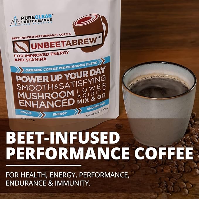 UNBEETABREW Organic Instant Coffee ??Superfood Boost with Beet Juice, Adaptogens, L-Theanine & D-Ribose ??Boost Focus, Strength & Stamina ??Organic Instant Arabica Beans - Made in USA - 60 Servings