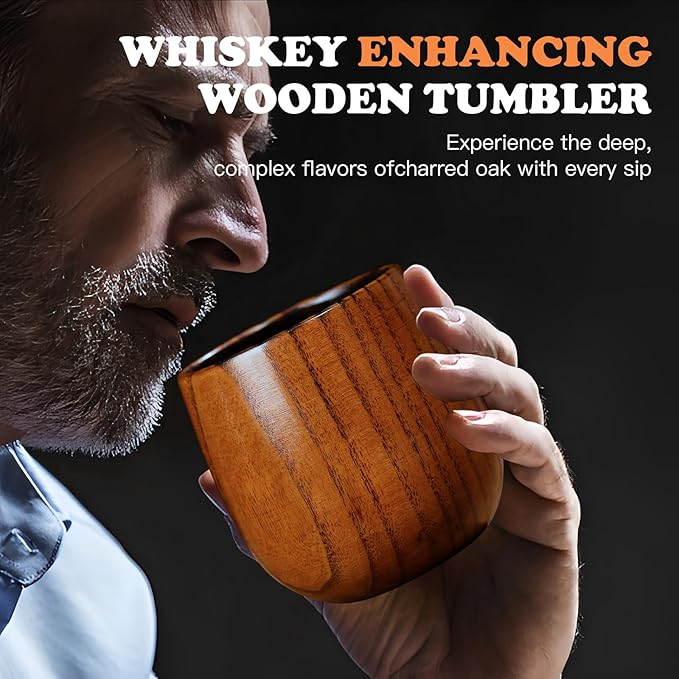 Original Charred Wooden Bourbon Drinking Glass, 11oz Handcrafted Whiskey Glasses for Men, Unique Unbreakable Old Fashioned Whiskey Glass for Dad, Husband or Bourbon Lovers