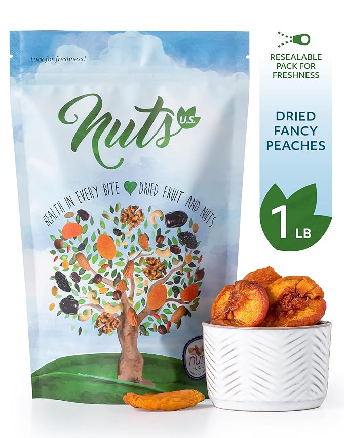 NUTS U.S. - Dried Fancy Peaches | Natural Snack | Fruity Aroma| No Added Sugar and Non GMO | Vegan and Gluten Free | Packed in a Resealable Bag!!! (1 LB)