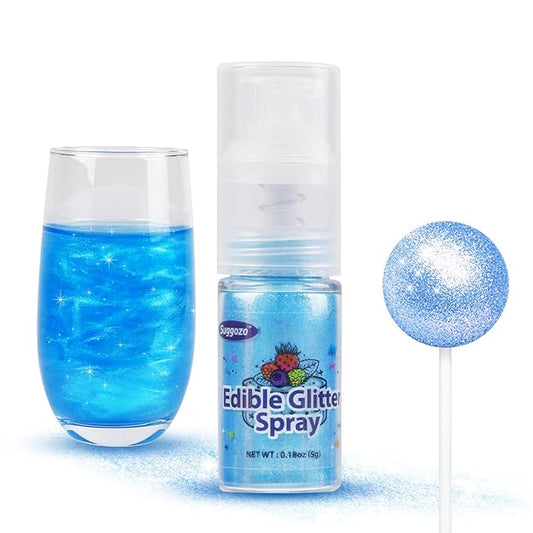 Shimmer Blue Edible Glitter Spray, 5g Edible Glitter for Cocktails, Drinks, Cake Decorating, Edible Luster Dust for Chocolate, Strawberry, Baking, Icing