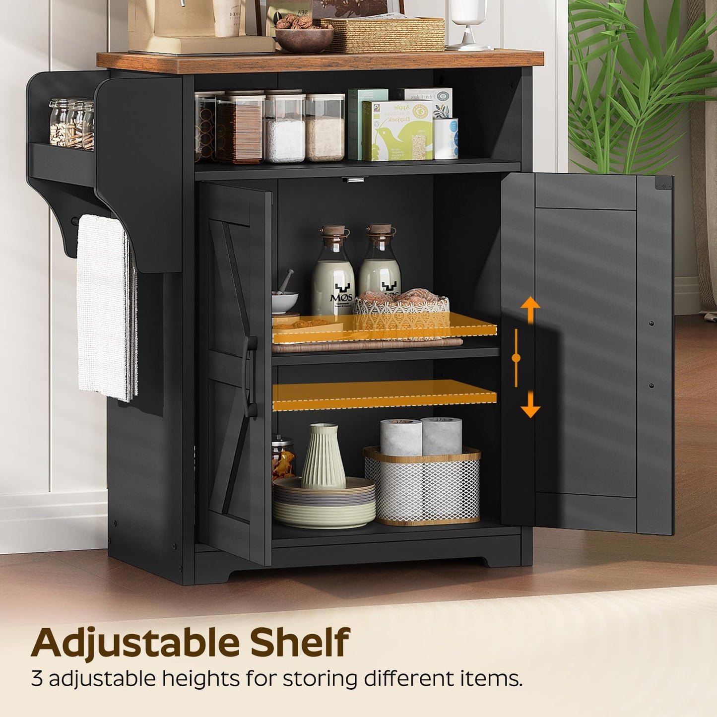 YATINEY Coffee Bar Cabinet, Kitchen Island with Storage, Farmhouse Sideboard Buffet Cabinet with