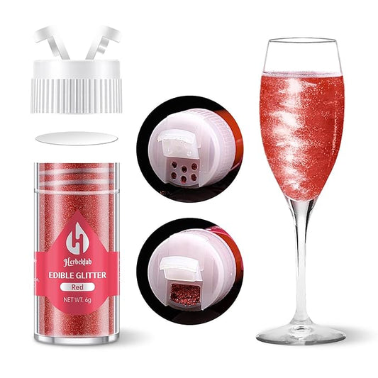 Red Edible Glitter ??6g Luster Dust Drink Glitter, Food Grade Shimmer Powder for Cocktails, Cakes, Beverages, Chocolate & Candy