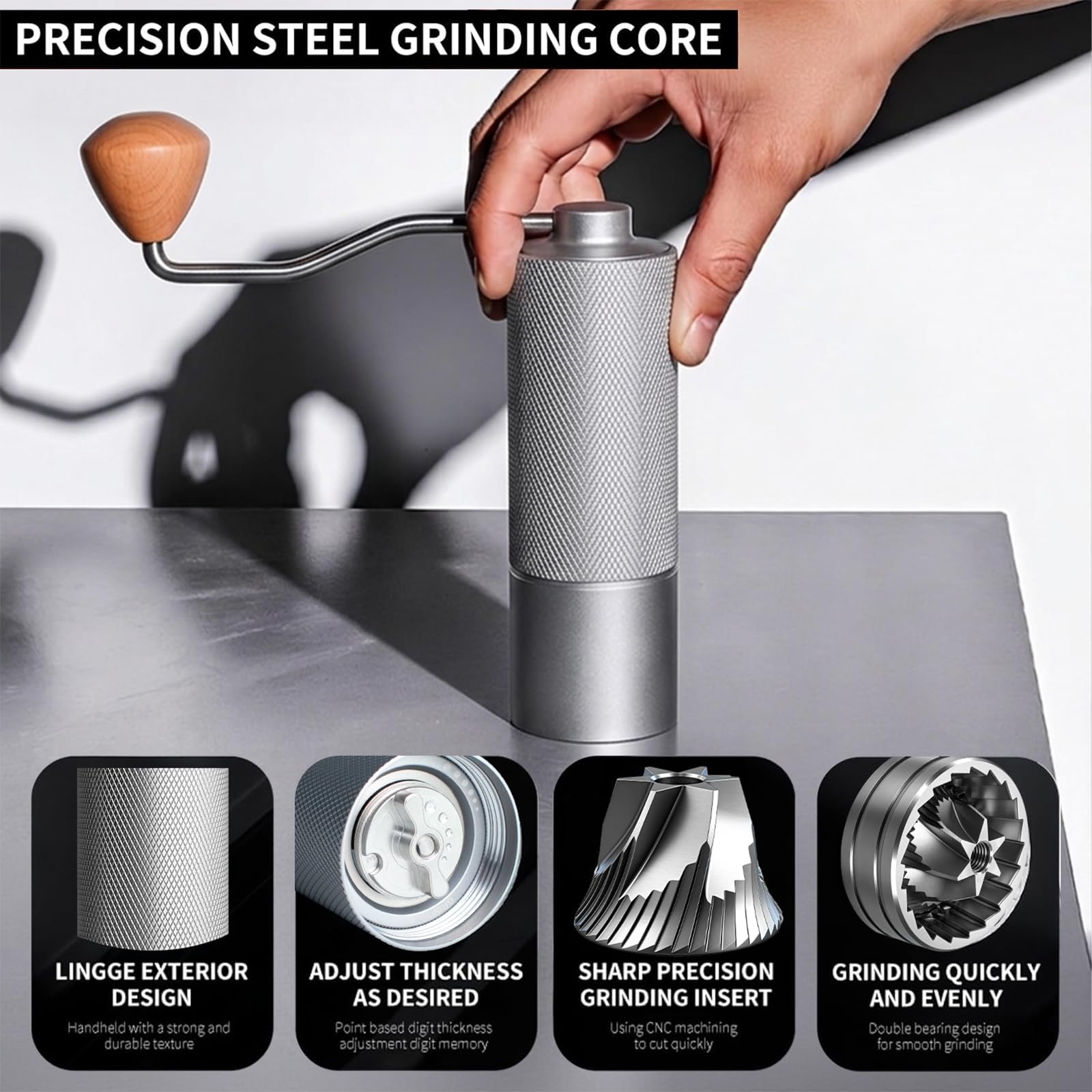 Agilive Manual Coffee Grinder, Adjustable Grinding Settings, Stainless Steel Burrs, Portable