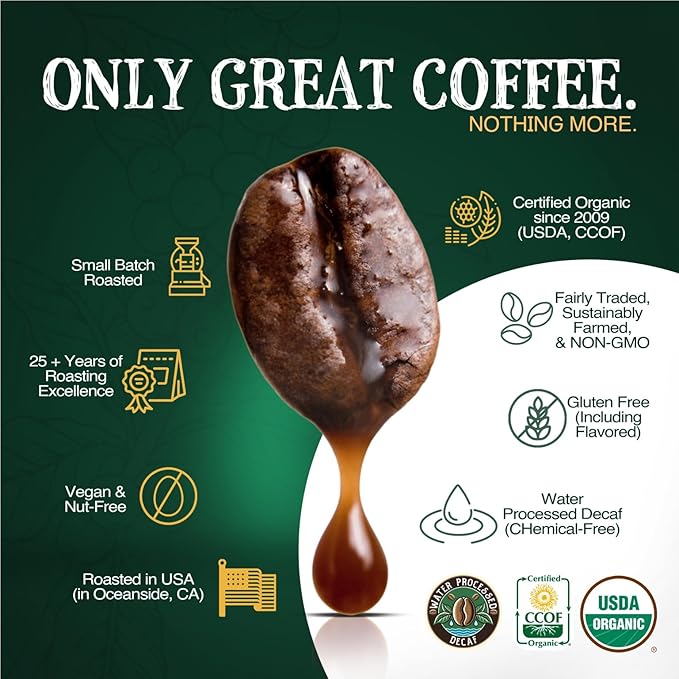 The Bean Organic Coffee Company Water Processed DECAF Egg Nog, Medium Roast, Whole Bean Coffee, 5-Pound Bag