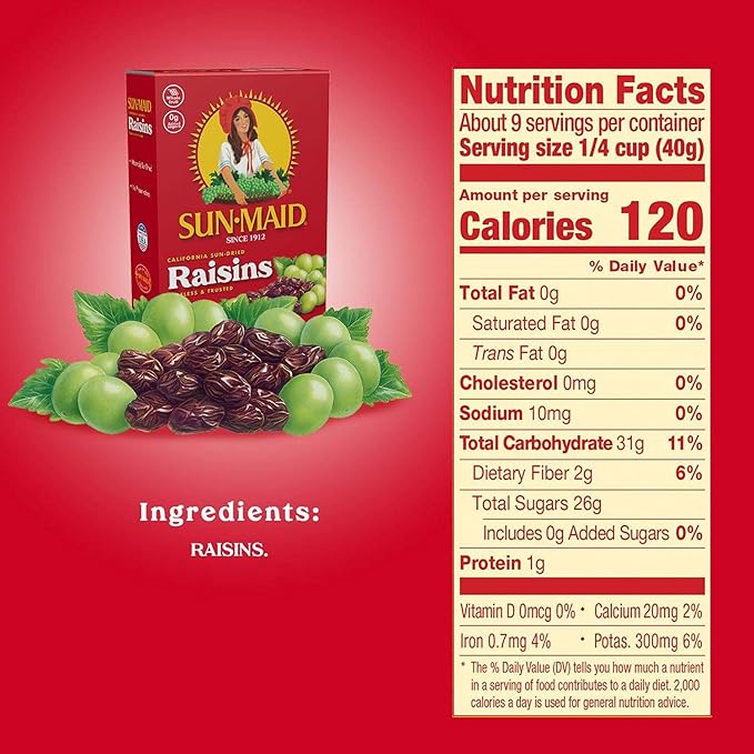 Sun-Maid California Sun-Dried Raisins - (12 Pack) 12 oz Sharing-Size Box - Dried Fruit Snack for Lunches, Snacks, and Natural Sweeteners