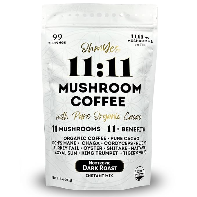 Organic Mushroom Coffee with Cacao ??11x Adaptogenic Mushrooms for Focus, Clarity & Energy ??Lion?™s Mane, Reishi, Chaga + Nootropic Superfood by OhmYes (7oz) - 99 Servings