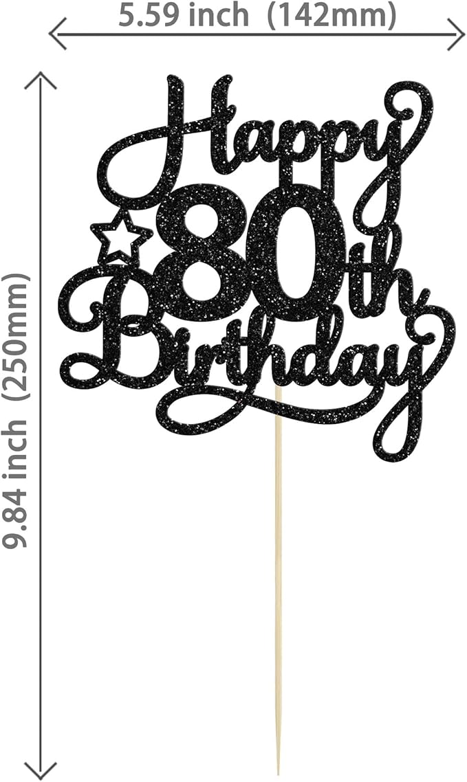 1 Pack Happy 80th Birthday Cake Topper Black Glitter 80 & Fabulous Cheers to 80 Years Old Birthday Cake Pick for Celebrating 80th Birthday Anniversary Party Cake Decorations Supplies