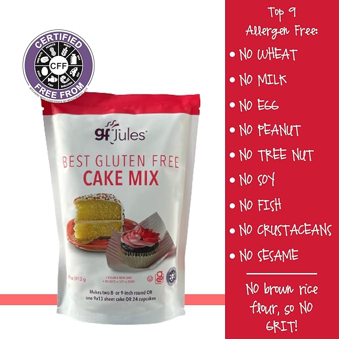 gfJules Certified Gluten Free Cake Baking Mix | Makes 2 Layer Cakes or 24 cupcakes | No Grit, Non-GMO, Vegan | Certified Top 9 Allergen-Free & Kosher | 29 Ounces
