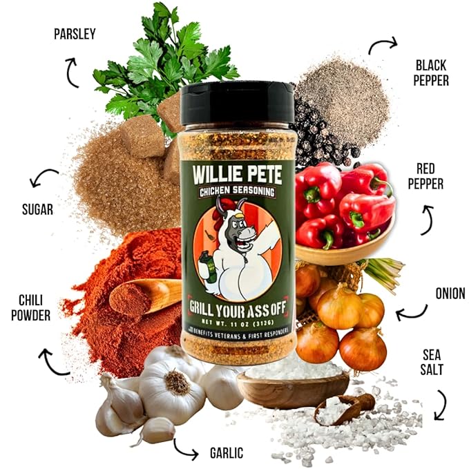 GYAO Willie Pete Chicken Seasoning – 11oz Southern Garlic Pepper Blend BBQ Seasoning for Chicken, Beef & More – MSG & Gluten Free – USA Made & Veteran Owned