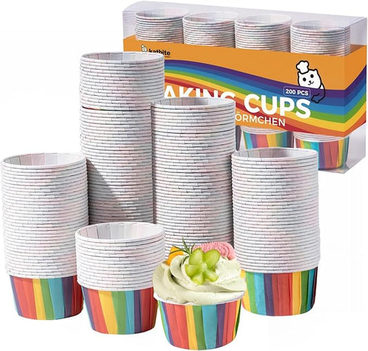 Katbite Parchment Cupcake Liners Rainbow Color Standard Size 200PCS, Christmas Cupcake Liners, Muffin Baking Liners, Heavy Duty Greaseproof Wrappers for Bakery, Birthday Party