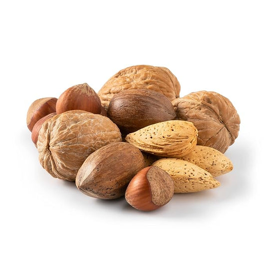 NUTS U.S. ??Mixed Nuts In Shell (Almonds, Walnuts, Hazelnuts, Pecans) | No Added Colors and No Artificial Flavors | Fresh Buttery Taste and Raw |Packed In Resealable Bags (1 LB)