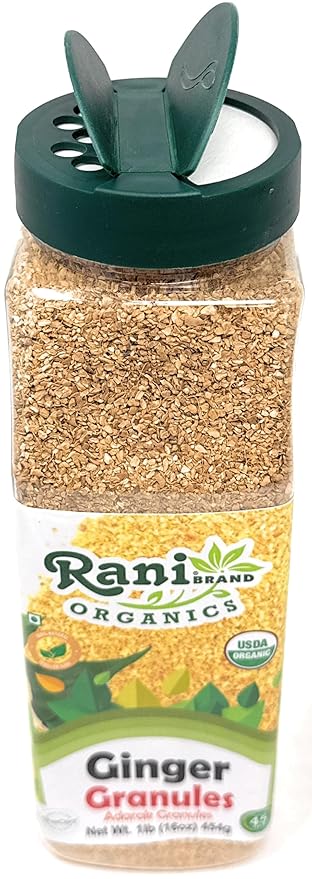 Rani Organic Granulated Ginger (Adarak Granules) 16oz (1lb) 454g PET Jar ~ All Natural | Gluten Friendly | Vegan | NON-GMO | Kosher | No Salt or fillers | Indian Origin | USDA Certified Organic