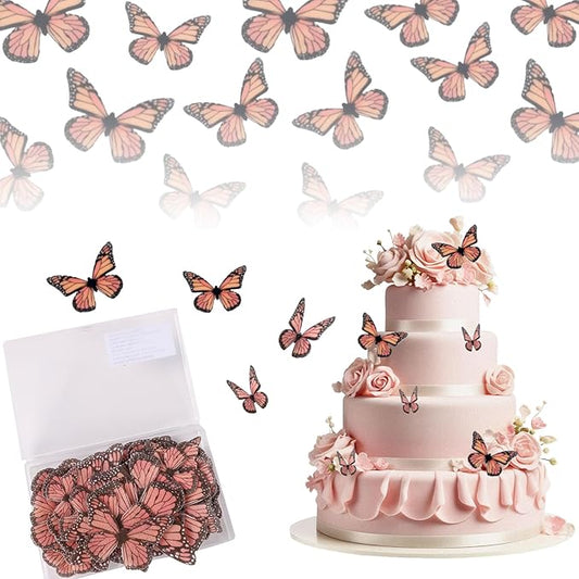 Butterfly Cake Decorations - Edible Wafer Paper Set of 50Pcs, Cupcake Toppers for Wedding, Anniversary, Birthday Party (Light Orange)