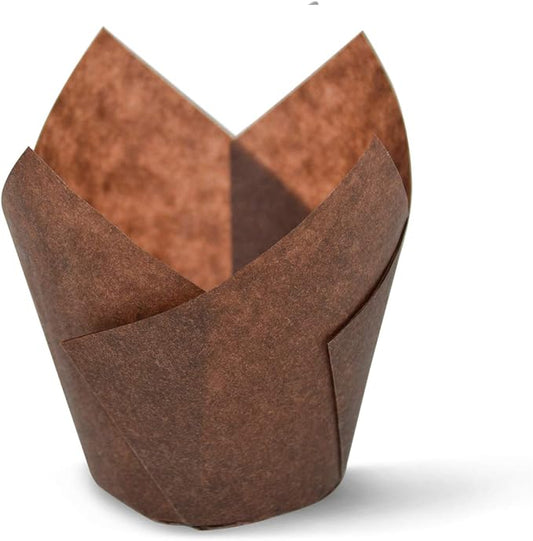 SimpleGood Brown Medium Size Tulip Baking Cups Cupcake Liners Muffin Liners Greaseproof Paper 100