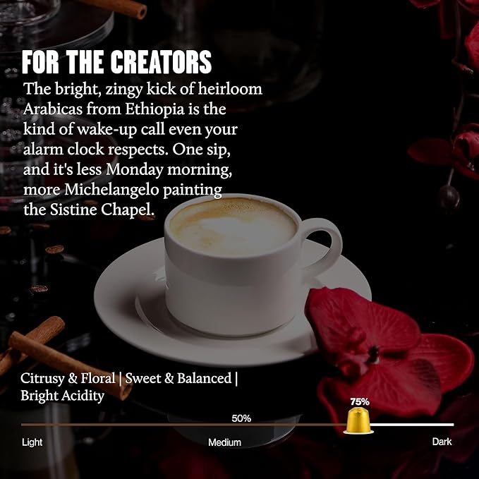 Daddy De Clieu Renaissance Coffee Pods (Sweet & Balanced, Brazil and Ethiopia, 100% Arabica Blend), Compatible with Nespresso Original Line Machines, Recyclable Aluminum Capsules, 70 Count