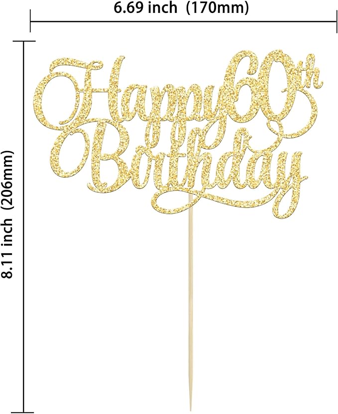 1 Pack Happy 60th Birthday Cake Topper Gold Glitter Number 60 Sixty Years Old Birthday Cake Pick Decoration For 60th Birthday Celebrating Anniversary Party Supplies