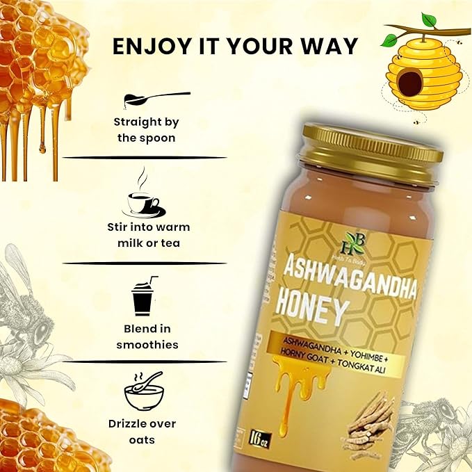 Herb To Body Ashwagandha Honey Organic – 16 oz, Wildcrafted Organic Honey for Men with Ashwagandha for Balance, Vitality, and Natural Wellness