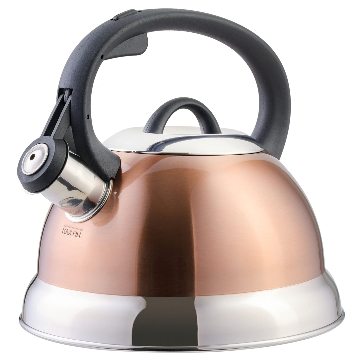 Mr. Coffee Flintshire 1.75-Quart Stainless Steel Whistling Tea Kettle with Nylon Handle – Copper