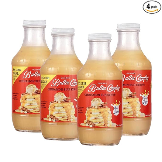 Uncle Bob's Butter Country Rich & Creamy Cinnamon Bun Flavored Buttermilk Syrup for Pancakes, Waffles, French Toast, & More, No Corn Syrup, Gluten Free, 16 fl oz Bottle/4 Pack