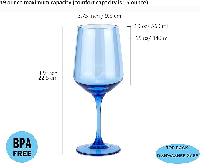 KOXIN-KARLU Unbreakable Classic 18 ounce All-Purpose Plastic Stem Wine Glasses Acrylic Glasses, set of 8 Multicolor