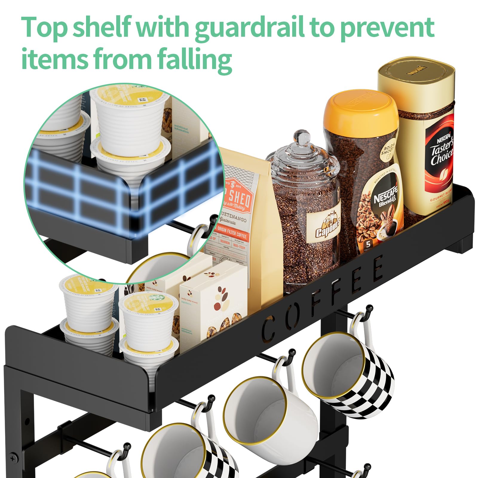 ZDDLOINP Coffee Mug Holder Wall Mounted with 12 Movable Hooks