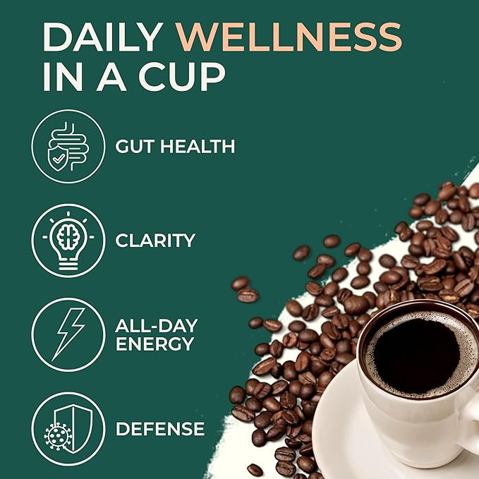 Emberk Organic Instant Mushroom Coffee - 35 Servings of Arabica Coffee with Six 100% Fruiting Body Mushrooms for Mental Clarity, Sustained Energy, Gut Health and Immune Support - 70g