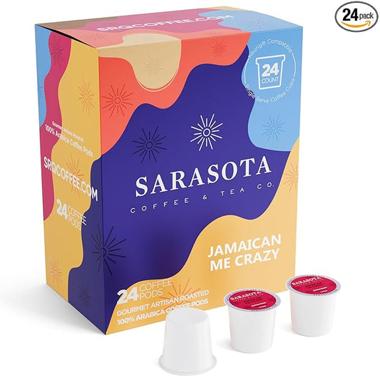 Sarasota K-Cup Coffee Pods | Medium Roast Flavored Coffee | Jamaican Me Crazy | Single Serve for Keurig Brewers | Gourmet, Low Acid, Mold Free | 24 Count