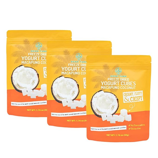 (Pack of 3) NOKKI FARM Freeze-dried Macapuno Coconut Yogurt Melts 50g | No Artificial Colors | No preservatives | Non GMO