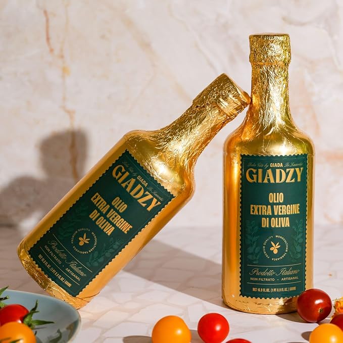Giadzy by Giada de Laurentiis Olive Oil Extra Virgin - Premium Unfiltered Cold-Pressed Italian Olive Oil, Gold Wrap, Made in Italy, Perfect for Cooking & Gifting. Rich in polyphenols & antioxidants.