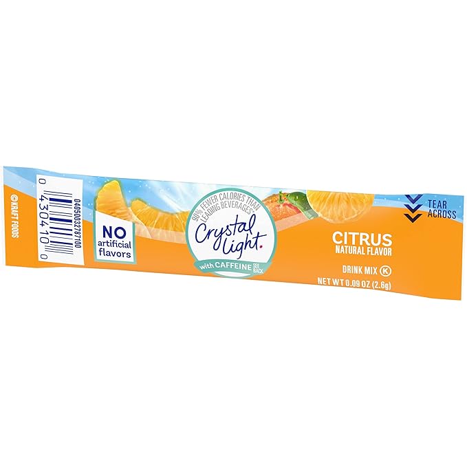 Crystal Light Citrus Naturally Flavored Powdered Drink Mix with Caffeine, 10 ct On-the-Go-Packets