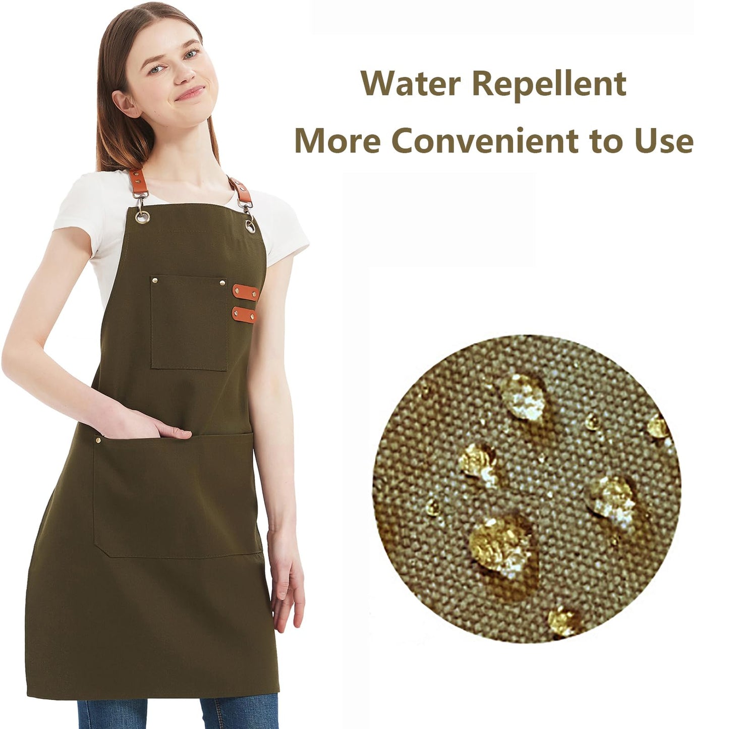 AFUN Chef Aprons for Women Men with Oversized Pockets, 12-Ounce Cotton Canvas Cross Back Water