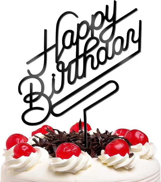 1 PCS Black Happy Birthday Cake Topper, 4.9 x 6.7 Inches Classic Birthday Cake Toppers, Acrylic Happy Birthday Cake Sign, Anniversary Cake Decorations for Party Supplies and Photo Booth Props