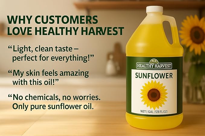 Healthy Harvest Non-GMO Sunflower Oil - Healthy Cooking Oil for Cooking, Baking, Frying & More - Naturally Processed to Retain Natural Antioxidants (One Gallon)