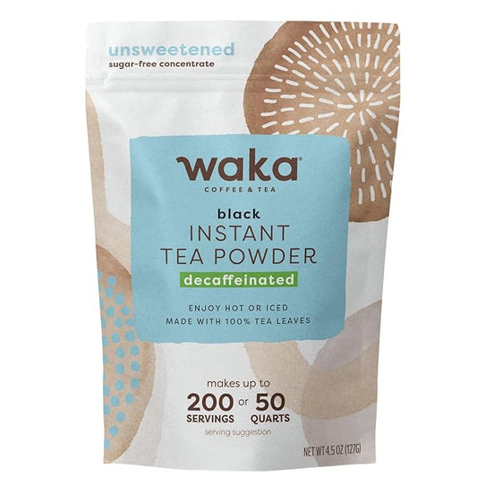 Waka Instant Black Tea Mix Pouch, Decaffeinated - 100% Tea Leaves, No Additives, Unsweetened Tea Powder for 50 Quarts or 200 Cups ??Easy Quick Hot and Iced Teas (4.5oz)