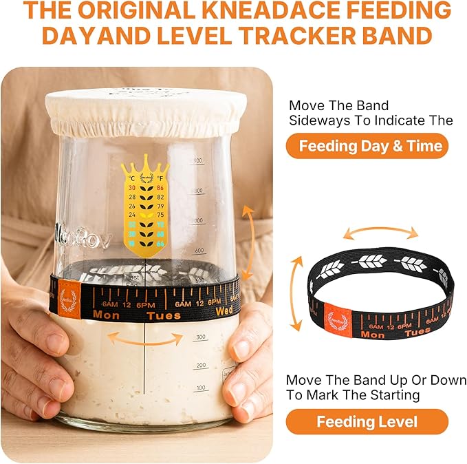 Pro Sourdough Starter Kit - 39 Oz Glass Sourdough Starter Jar (With Cloth Lid,Silicone Base,Scraper,Date Tracker,Temp Strip) - Sourdough Bread Baking Supplies For Sour Dough Bread Loaf (Black)