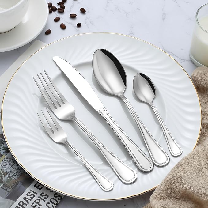 BEWOS 24-Piece Spoons Silverware - 7.5-inch Dinner Spoons Set, Food Grade Stainless Steel Tablespoons, Sturdy Metal Spoon, Mirror Polished Tablespoon, Dishwasher Safe, Multipurpose Utensils Bulk
