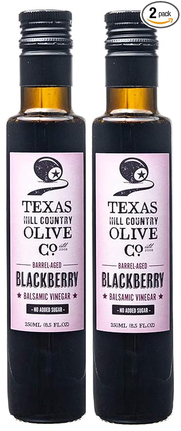 Blackberry Balsamic Vinegar - Gourmet Barrel Aged Infused Balsamic Vinegar - Great for Dressing Dipping Glazing - No Artificial Flavors or Added Sugar - Made in Texas (8.5 oz, 2 Pack)