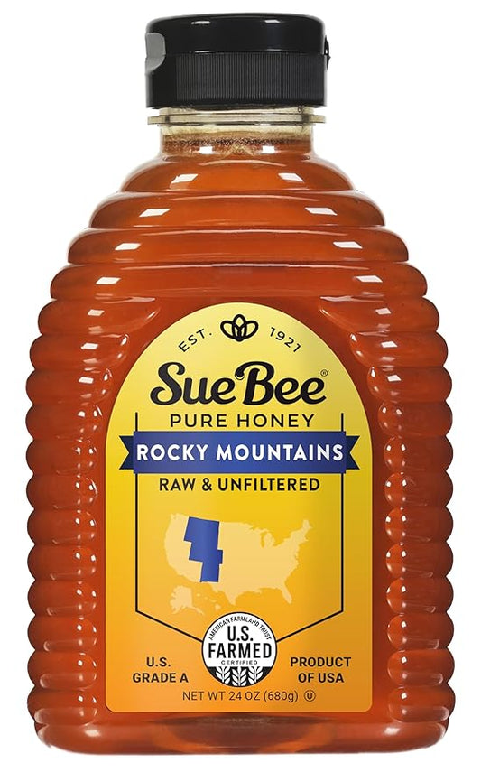 Sue Bee Regional Rocky Mountains Honey, Strained, Unfiltered USA Beekeeper-Owned Co-op, 24 oz (Packaging May Vary)