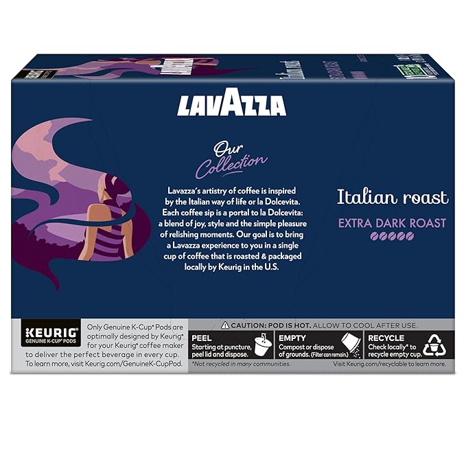 Lavazza Italian Roast, Keurig Single Serve K-Cup Pods, 60ct (6 Packs of 10)
