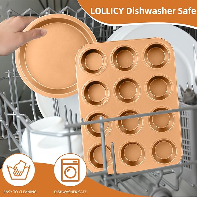 11-Piece Nonstick Baking Pans Set - Professional Grade Carbon Steel Bakeware with Premium Coating- Dishwasher Safe, Stackable, Oven Safe to 450°F (Two Layer Color)