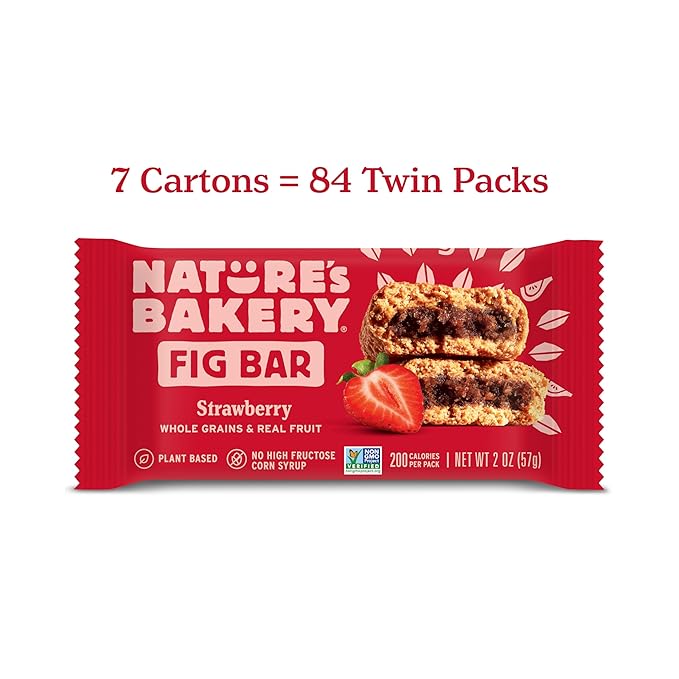 Nature?™s Bakery Whole Wheat Fig Bars, Strawberry, Real Fruit, Vegan, Non-GMO, Snack bar, 7 boxes with 12 twin packs (84 twin packs)