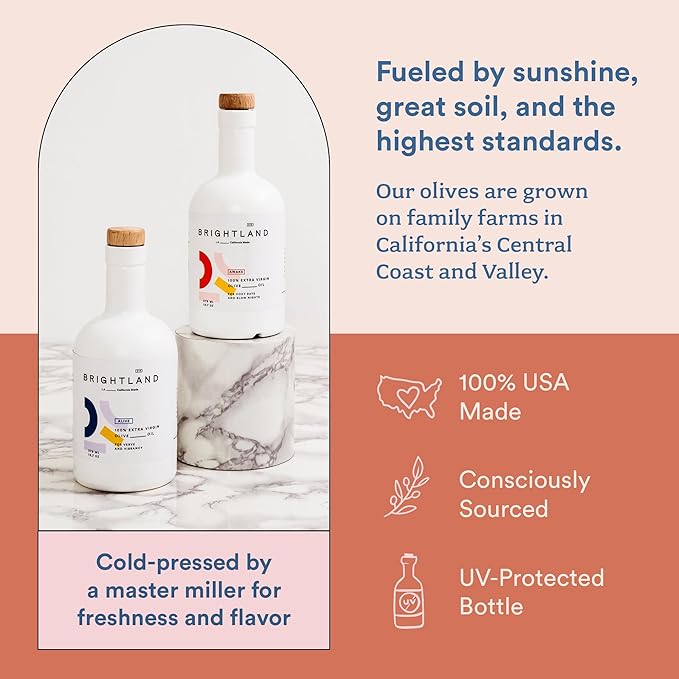 Brightland California Olive Oil Extra Virgin, The Duo ??First Cold-Pressed Olive Oil Made with Early-Harvest Olives ??Polyphenol Rich & Artfully Crafted - 12.7fl oz Bottles (Pack of 2)