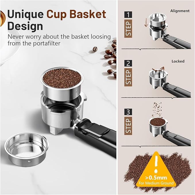 Espresso Machine 20 Bar, Cold Brew Espresso Maker with Milk Frother Steam Wand, Compact Stainless Steel Semi Automatic Espresso Coffee Machine for Cappuccino & Latte & Americano Maker