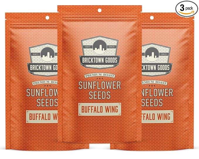 Bricktown Goods Buffalo Wing Flavored Sunflower Seeds - 3 Pack - Boldly Seasoned and Roasted In-Shell Sunflower Seeds - 24 oz Total