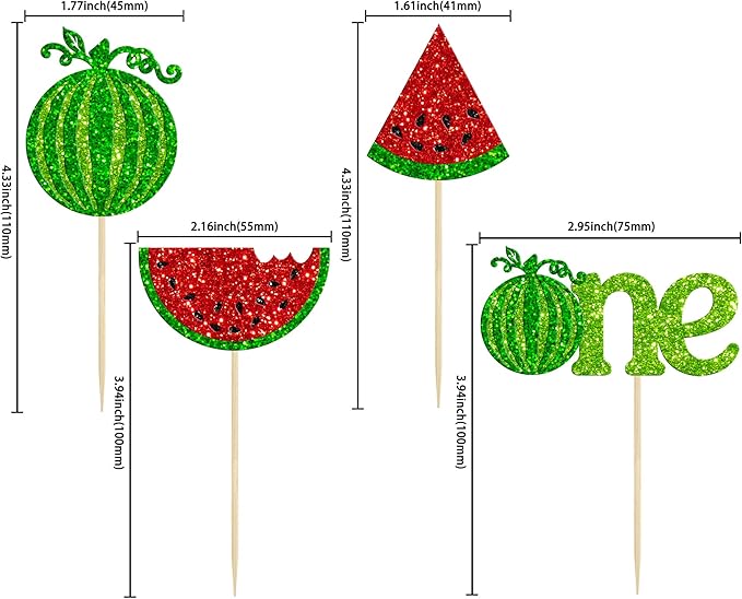 24Pcs Watermelon Cupcake Toppers One in a Melon Cupcake Picks Watermelon First Year Birthday Baby Girl First Birthday Party Cake Decorations Baby Shower Boy Girl 1st Birthday Supplies