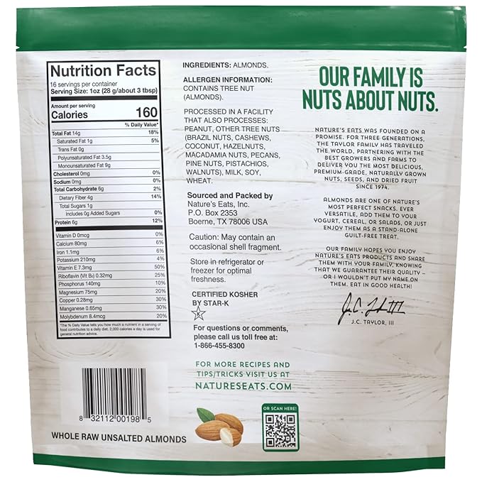 Nature's Eats Whole Natural Almonds, 16 Oz (Pack of 3)