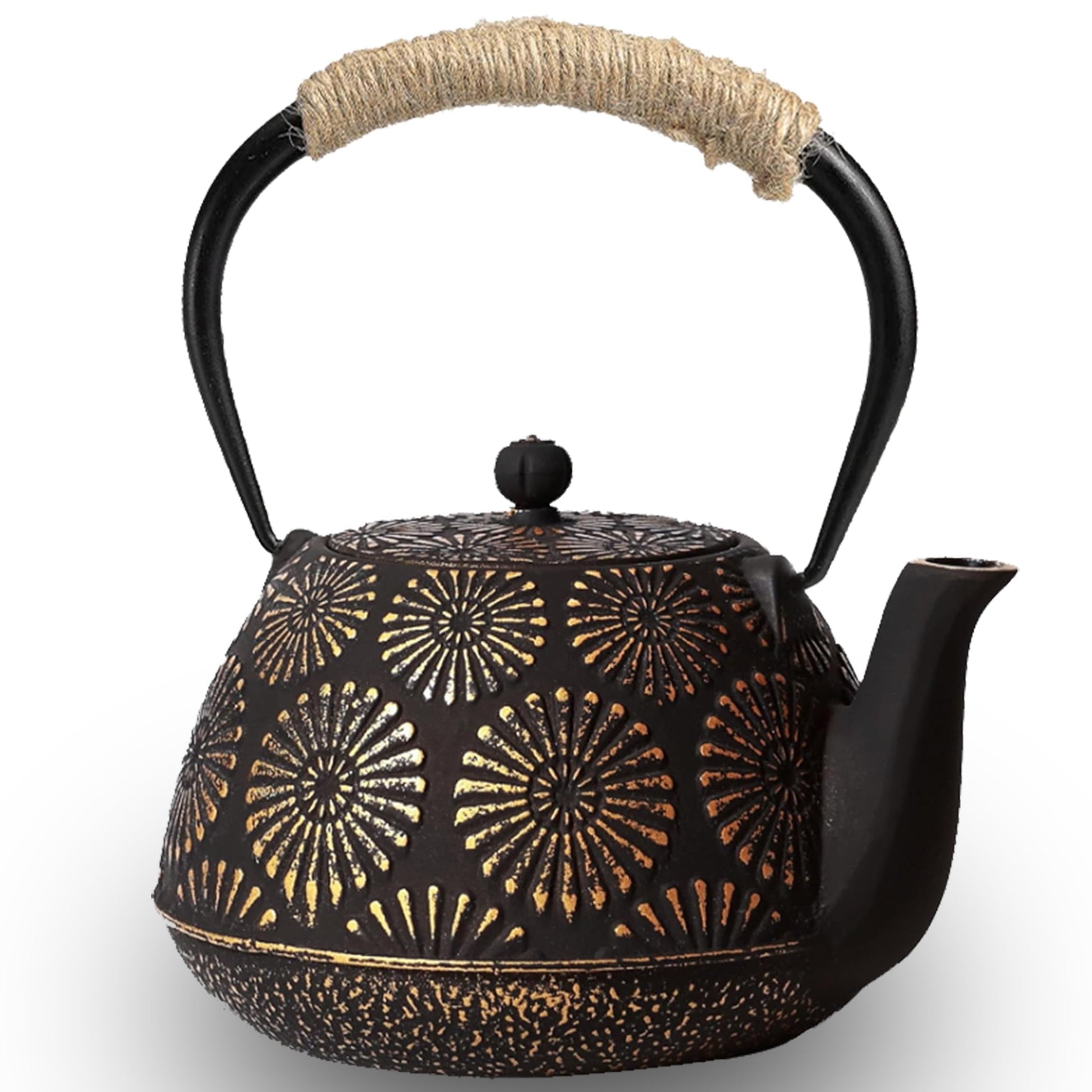 TiwisiTe Cast Iron Teapot 40oz Infuser, Gold Gilt Enamel Lining